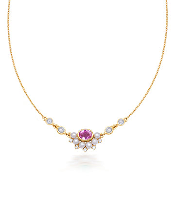Pearl,Diamond and Pink sapphire necklace